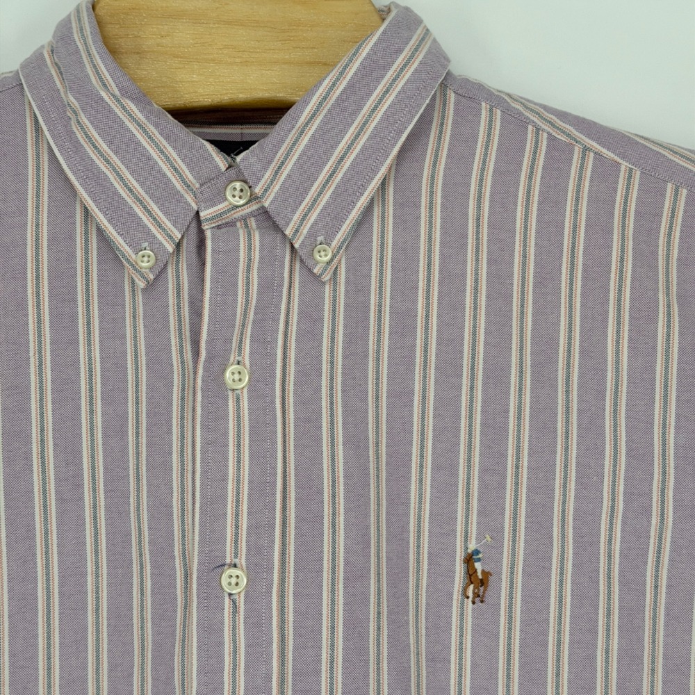Vintage Ralph Lauren Button Down Men M Purple Striped Oxford Cotton Classic Fit